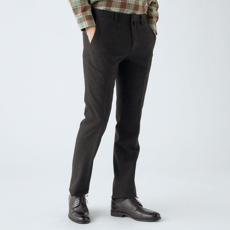 スタンリーブラッカ 【stanley blacker new york】【秋冬】0タックメランジツイードスラックス/ブラウン/ウエストムーブ仕様/※裾上げ必要 茶濃色
