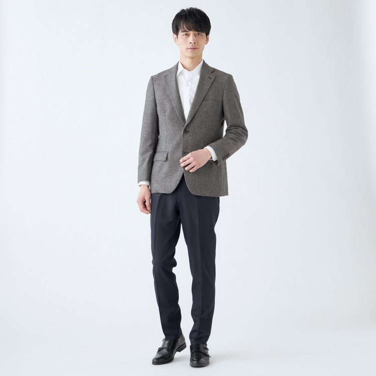 スタンリーブラッカ 【stanley blacker new york】【秋冬】ウールブレンド2釦シングルジャケット/グレー×ホームスパン グレー中間
