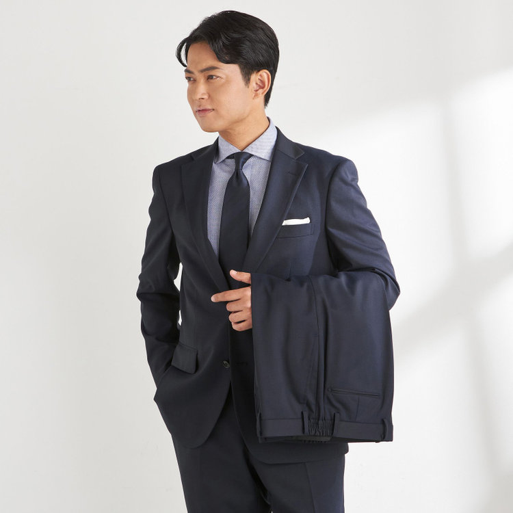 ＫＡＮＳＡＩＭＡＮ 【KANSAIMAN collection】【秋冬】2釦シングルスーツ ショートタック/ネイビー×シャドーストライプ/ULTRA MOVE/※裾上げ必要 紺中間