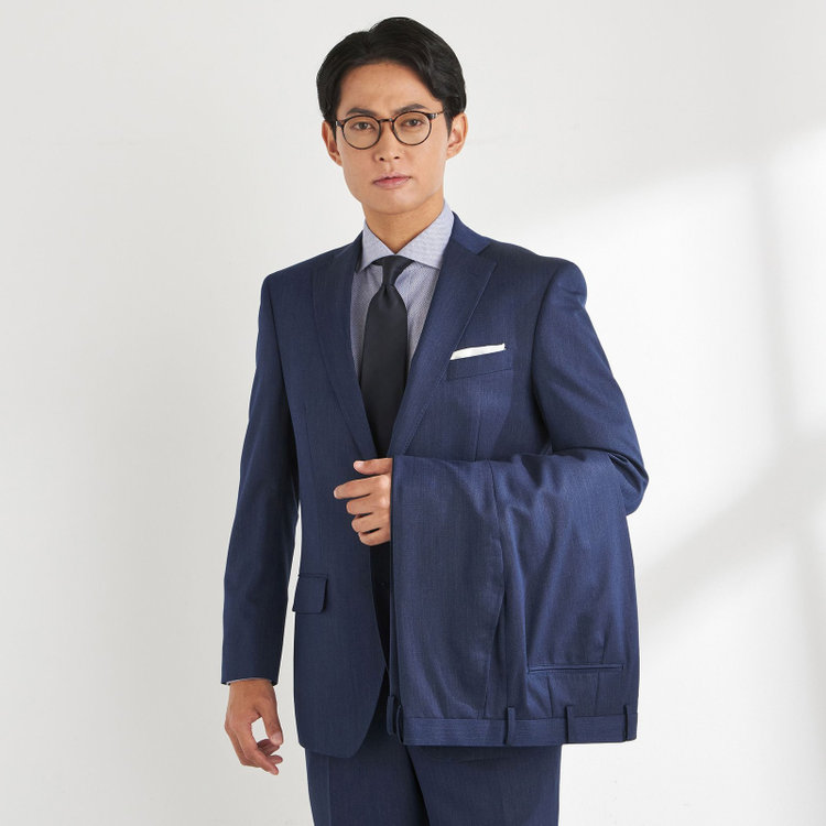 ＪＰセレクトライン 【JOHN PEARSE Black SELECT LINE】【秋冬】スペアパンツ付き/2釦シングルスーツ 0タック/ネイビー/※裾上げ必要 青中間