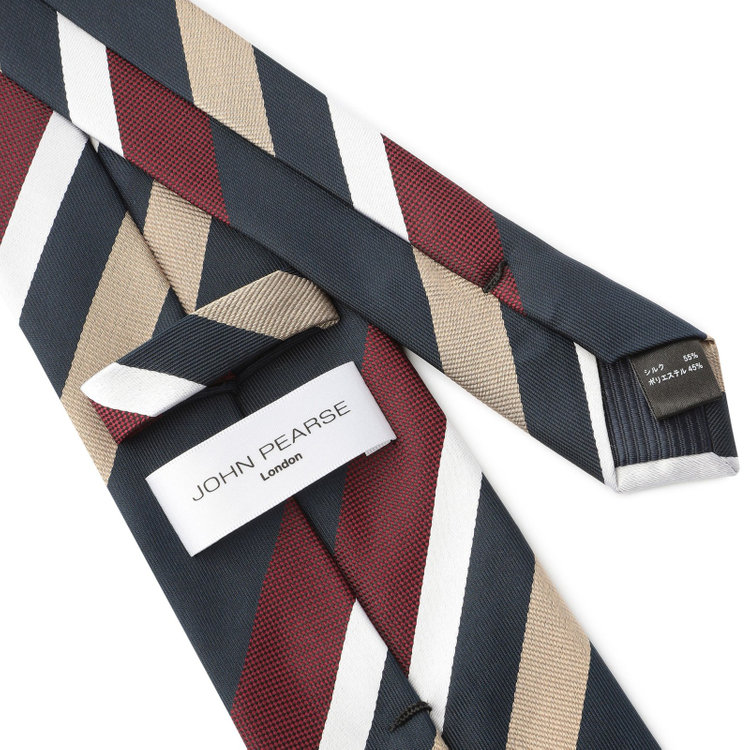 ジョンピアース 【JOHN PEARSE White】シルクブレンドストライプ柄ネクタイ/8.0cm幅/ネイビー×ワイン その他