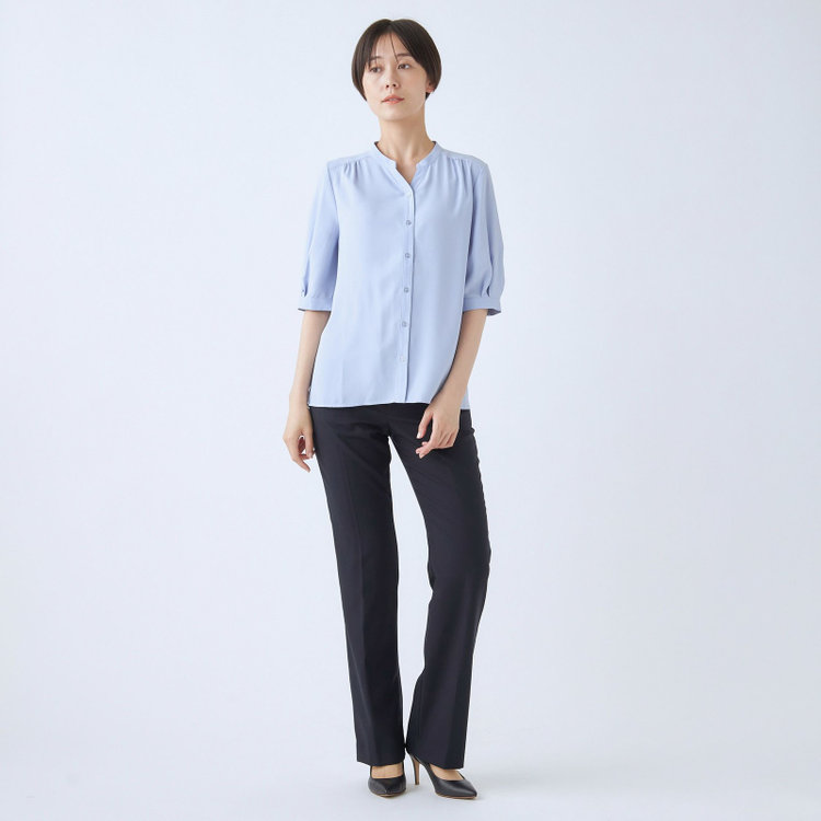 KONAKA　アウトレット 【WEB限定/OUTLET/汚れ・キズ等有】【NATURAL BEAUTY】バンドカラーブラウス/ブルー 青淡色