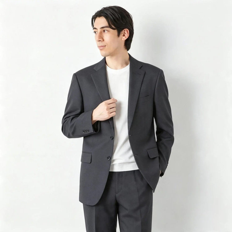 トゥルートップ 【TRUE TOP】【年間】2釦シングルスーツ ワンタックパンツ / チャコールグレー / パンツウォッシャブル ※裾直し必要 グレー濃色