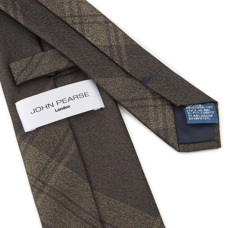 ジョンピアース 【JOHN PEARSE White】シルクポリエステルチェック柄ネクタイ/8.0㎝幅/ブラウン その他