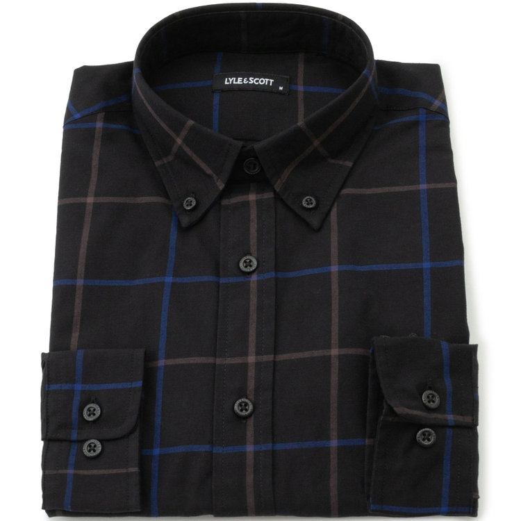 ライル＆スコット 【LYLE&SCOTT】ボタンカジュアルシャツ/ブラック×ネイビー＆ブラウンチェック 黒