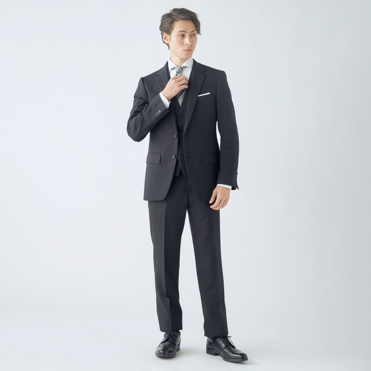 ＵＮＰＲＥＳＳＵＲＥ 【Unpressure】【年間】スリーピース2釦シングルスーツ 0タック/ブラック×シャドーツイル/ウォッシャブルパンツ 黒