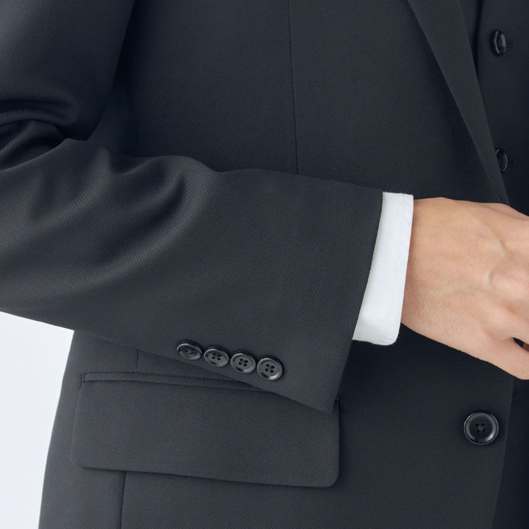 ＵＮＰＲＥＳＳＵＲＥ 【Unpressure】【年間】スリーピース2釦シングルスーツ 0タック/ブラック×シャドーツイル/ウォッシャブルパンツ 黒