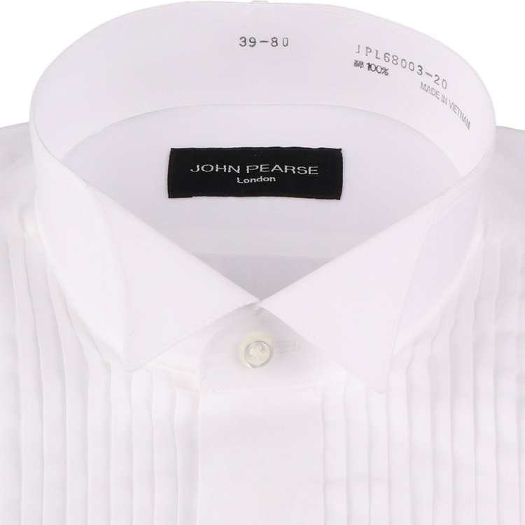 ジョンピアースブラック 【JOHN PEARSE Black】ウィングカラードレスワイシャツ/ホワイト×ソリッド+ピンタック/ゴムカフス付き ホワイト系(白)