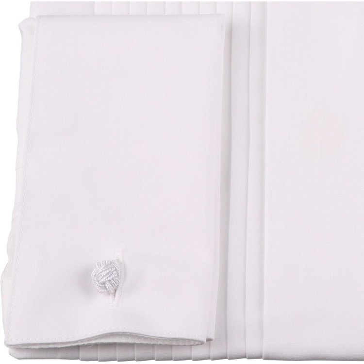 ジョンピアースブラック 【JOHN PEARSE Black】ウィングカラードレスワイシャツ/ホワイト×ソリッド+ピンタック/ゴムカフス付き ホワイト系(白)