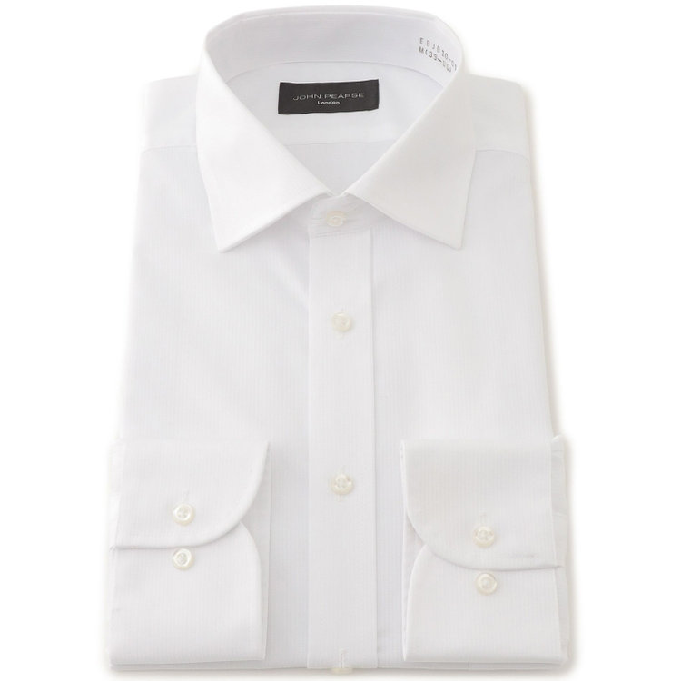 ジョンピアースブラック 【JOHN PEARSE Black】【形態安定】ワイドカラーワイシャツ/ホワイト×ドビーストライプ 白