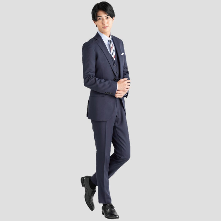 ＪＰ コンフォート 【JOHN PEARSE comfort】【年間】2釦シングルスリーピーススーツ ショートタック/ネイビー/ウエストシャーリング仕様/ULTRA MOVE/※裾上げ必要 青濃色