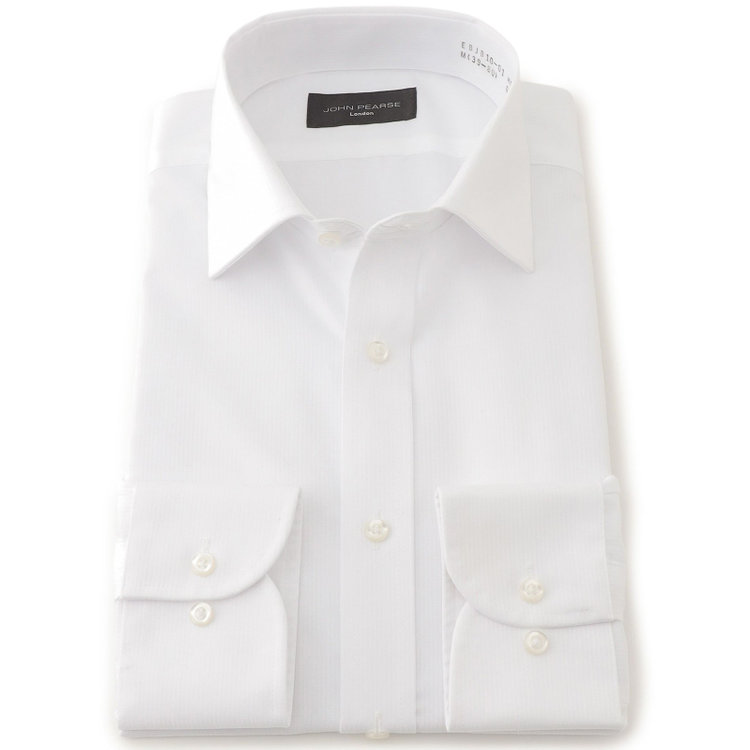 ジョンピアースブラック 【JOHN PEARSE Black】【形態安定】ワイドカラーワイシャツ/ホワイト×ドビーストライプ 白