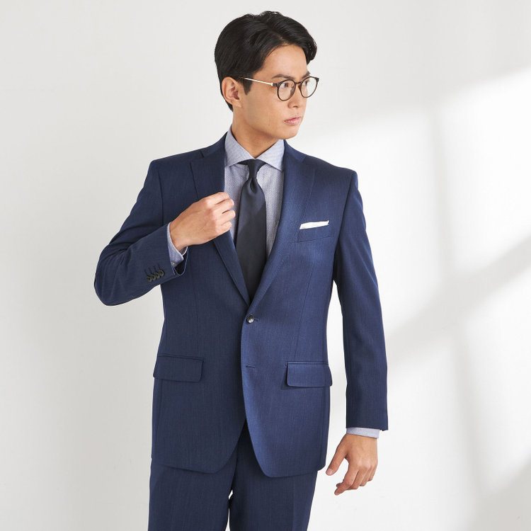 ＪＰセレクトライン 【JOHN PEARSE Black SELECT LINE】【秋冬】スペアパンツ付き/2釦シングルスーツ 0タック/ネイビー/※裾上げ必要 青中間