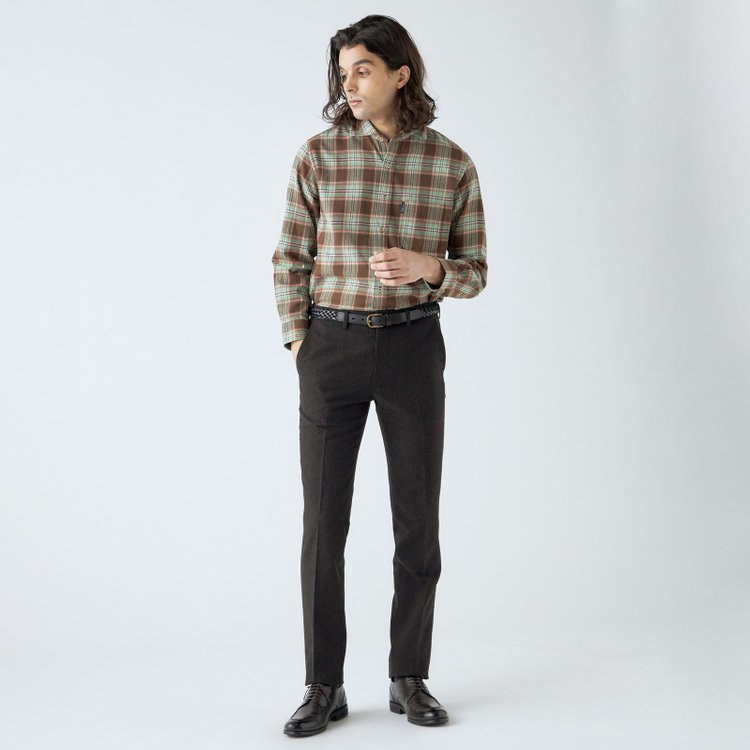 スタンリーブラッカ 【stanley blacker new york】【秋冬】0タックメランジツイードスラックス/ブラウン/ウエストムーブ仕様/※裾上げ必要 茶濃色