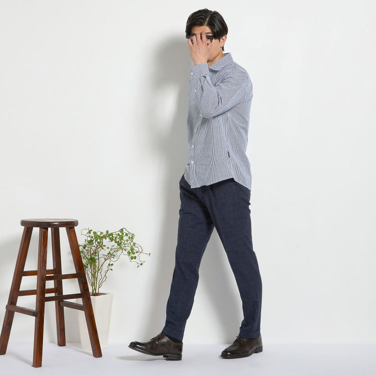 スタンリーブラッカ 【stanley blacker new york】【長袖】シアサッカーギンガムチェックカッタウェイシャツ/ネイビー 青濃色