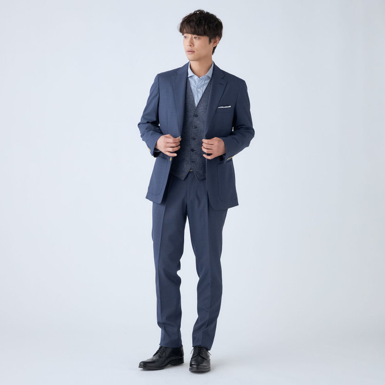 スタンリーブラッカ 【stanley blacker new york】【春夏】1タックパンツ/ネイビー×シャドーストライプ/ウエストムーブ仕様/※裾上げ必要 紺中間