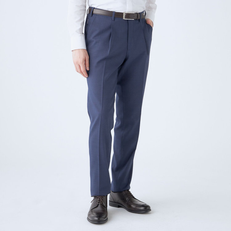 スタンリーブラッカ 【stanley blacker new york】【春夏】1タックパンツ/ネイビー×シャドーストライプ/ウエストムーブ仕様/※裾上げ必要 紺中間
