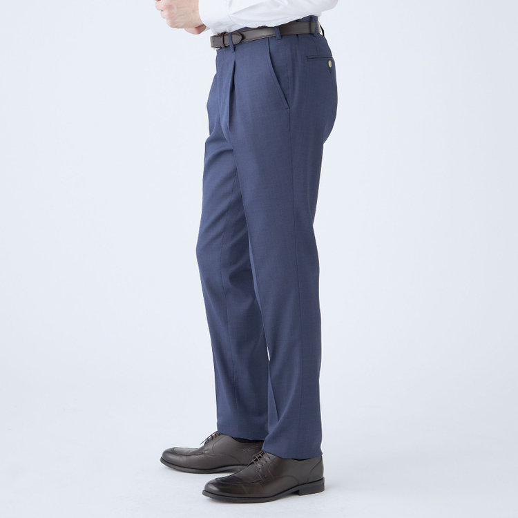 スタンリーブラッカ 【stanley blacker new york】【春夏】1タックパンツ/ネイビー×シャドーストライプ/ウエストムーブ仕様/※裾上げ必要 紺中間