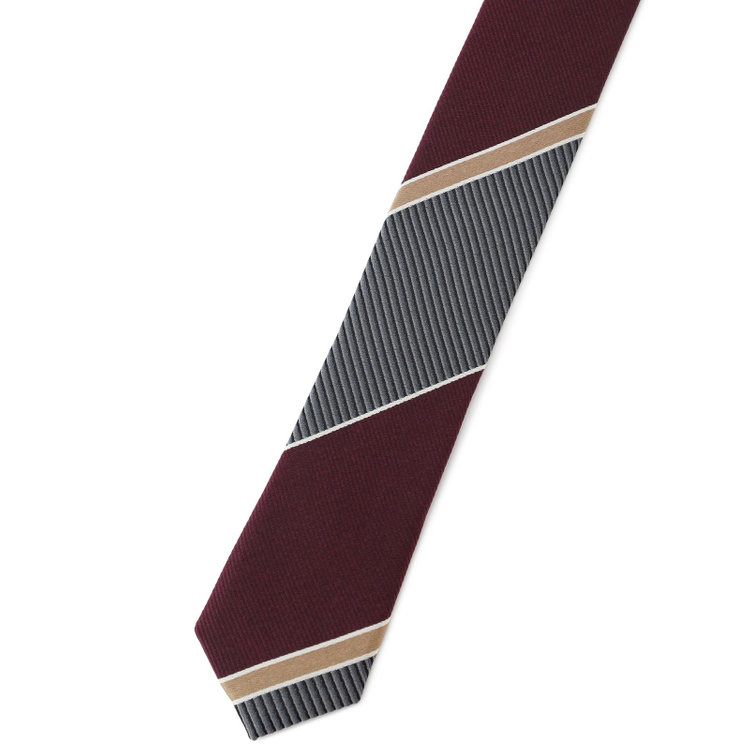 ジョンピアース 【JOHN PEARSE White】シルクストライプ柄ネクタイ/8.0㎝幅/ワイン×グレー その他