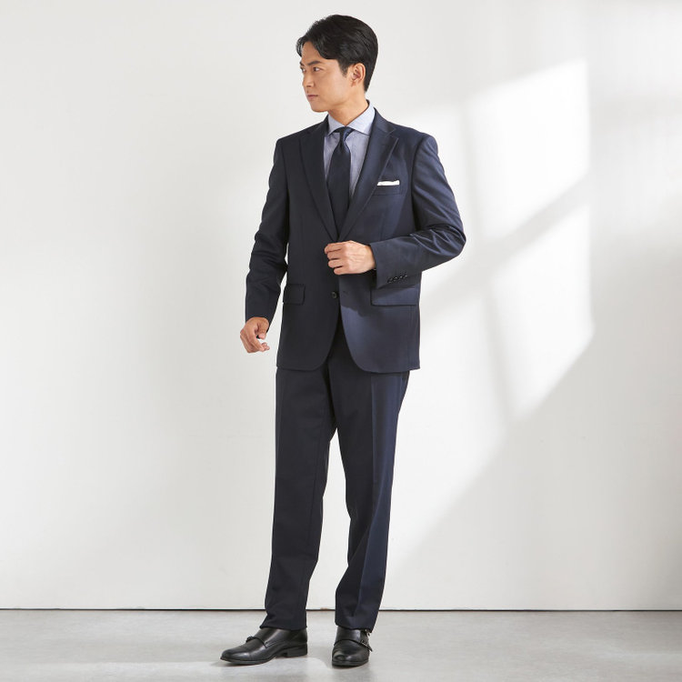 ＫＡＮＳＡＩＭＡＮ 【KANSAIMAN collection】【秋冬】2釦シングルスーツ ショートタック/ネイビー×シャドーストライプ/ULTRA MOVE/※裾上げ必要 紺中間