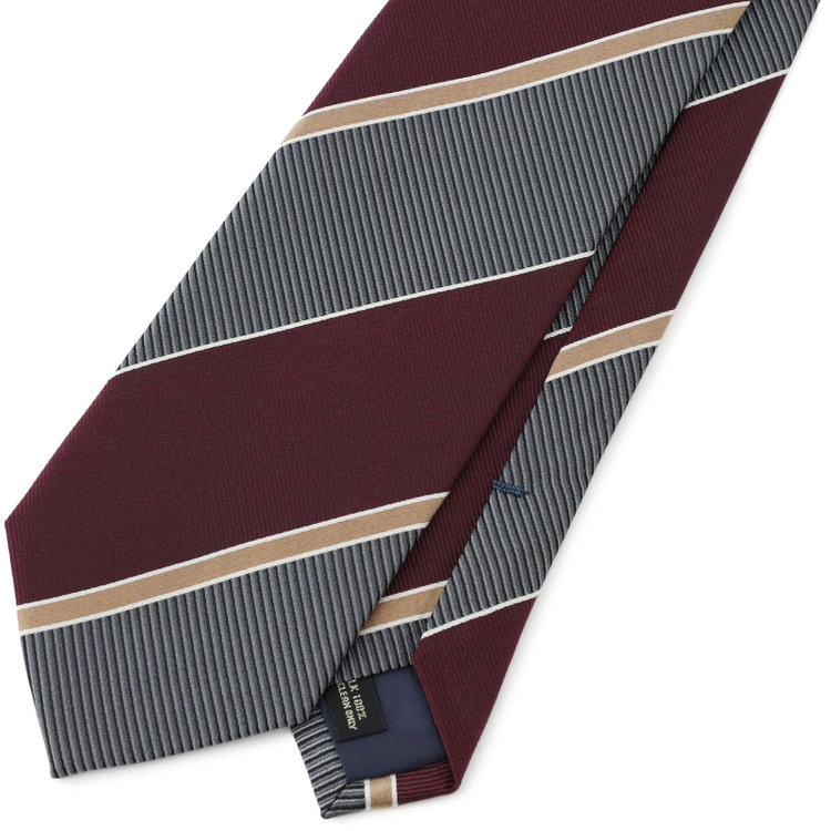 ジョンピアース 【JOHN PEARSE White】シルクストライプ柄ネクタイ/8.0㎝幅/ワイン×グレー その他