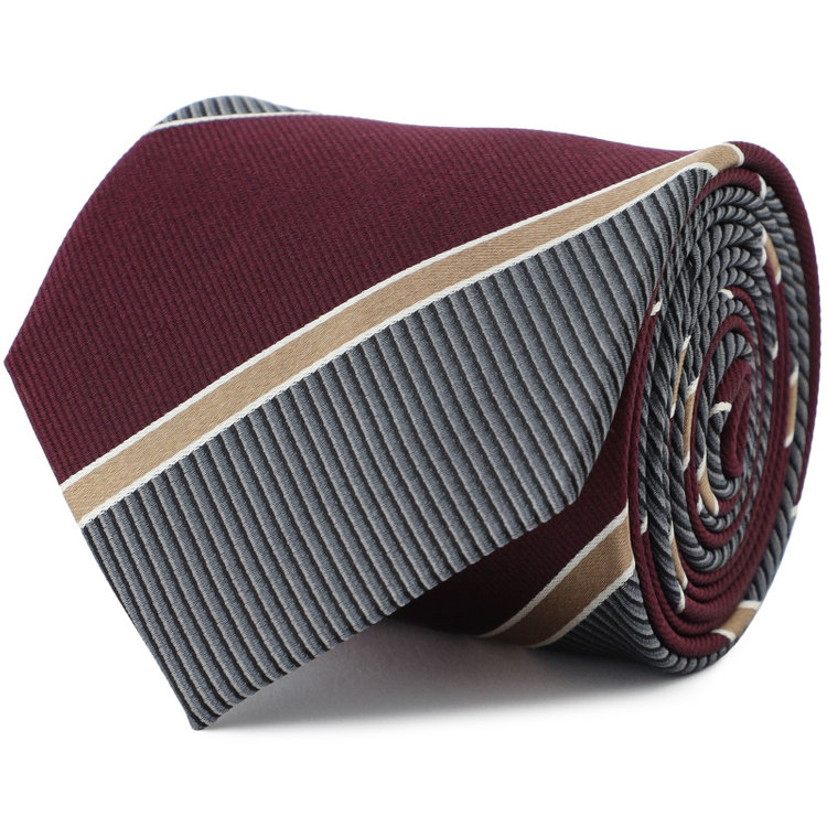 ジョンピアース 【JOHN PEARSE White】シルクストライプ柄ネクタイ/8.0㎝幅/ワイン×グレー その他