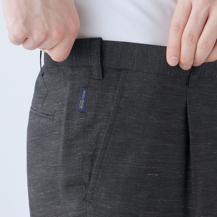 スタンリーブラッカ 【stanley blacker new york】【春夏】リネンブレンド1タックスラックス/ダークグレー/ウエストムーブ仕様/※裾上げ必要 グレー濃色