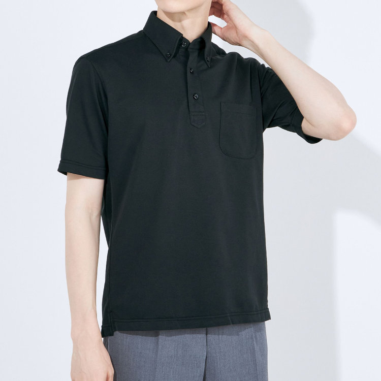 ＪＰコンフォート ネイビー 【半袖】【JOHN PEARSt navy】【ノーアイロンE comfor】ボタンダウンビズポロシャツ プルオーバータイプ/ブラック/ULTRA MOVE/ニット素材 黒
