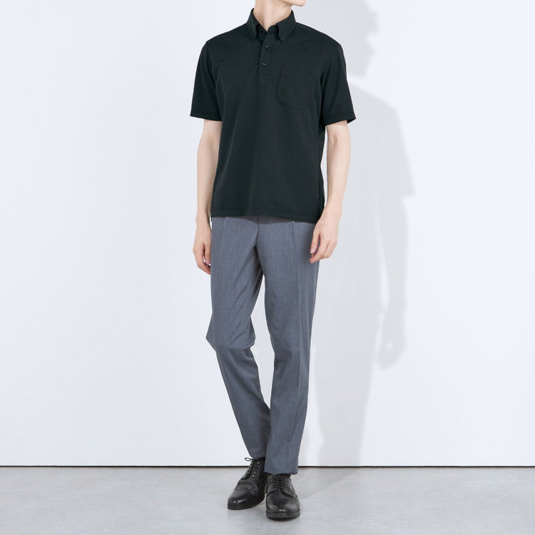 ＪＰコンフォート ネイビー 【半袖】【JOHN PEARSt navy】【ノーアイロンE comfor】ボタンダウンビズポロシャツ プルオーバータイプ/ブラック/ULTRA MOVE/ニット素材 黒
