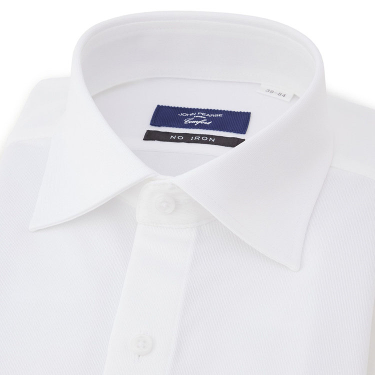 ＪＰコンフォート ネイビー 【発送在庫あり】【WEB限定】【JOHN PEARSE comfort navy】ワイドカラーワイシャツ/ホワイト×ドビー/ULTRA MOVE「ニット素材」「ノーアイロン」「ストレッチ」「高通気性」 白