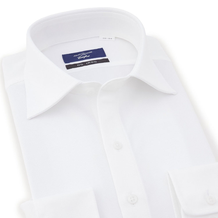 ＪＰコンフォート ネイビー 【発送在庫あり】【WEB限定】【JOHN PEARSE comfort navy】ワイドカラーワイシャツ/ホワイト×ドビー/ULTRA MOVE「ニット素材」「ノーアイロン」「ストレッチ」「高通気性」 白