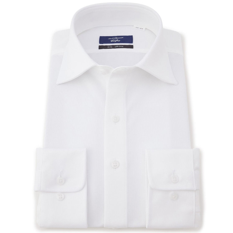 ＪＰコンフォート ネイビー 【発送在庫あり】【WEB限定】【JOHN PEARSE comfort navy】ワイドカラーワイシャツ/ホワイト×ドビー/ULTRA MOVE「ニット素材」「ノーアイロン」「ストレッチ」「高通気性」 白