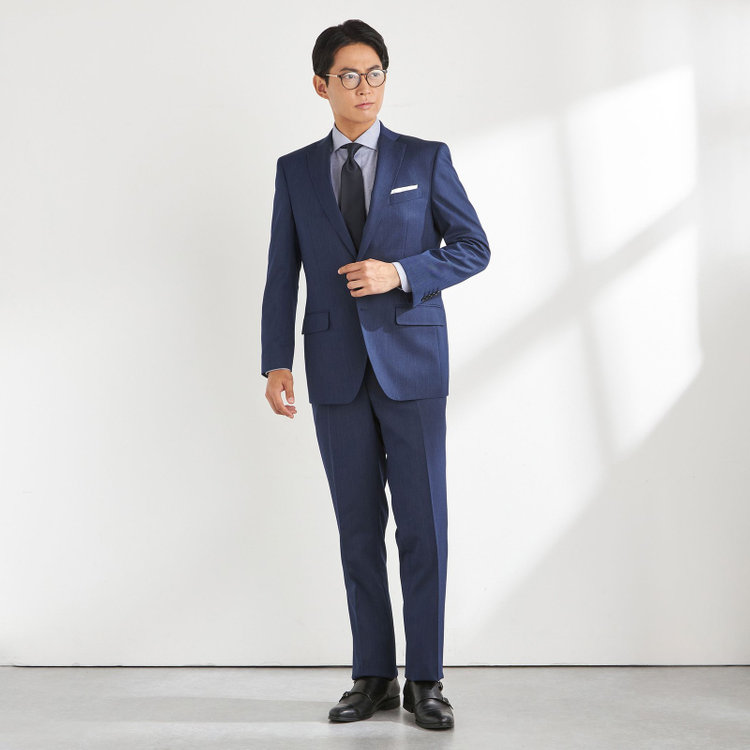 ＪＰセレクトライン 【JOHN PEARSE Black SELECT LINE】【秋冬】スペアパンツ付き/2釦シングルスーツ 0タック/ネイビー/※裾上げ必要 青中間