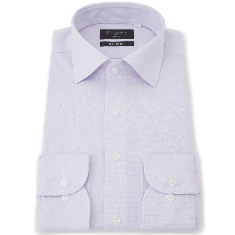ドナートヴィンチウォモ 【Donato Vinci Italy Uomo】【ノーアイロン】ワイドカラーワイシャツ/パープル×ドビー/ULTRA MOVE/オイルガード/ニット素材 紫淡色