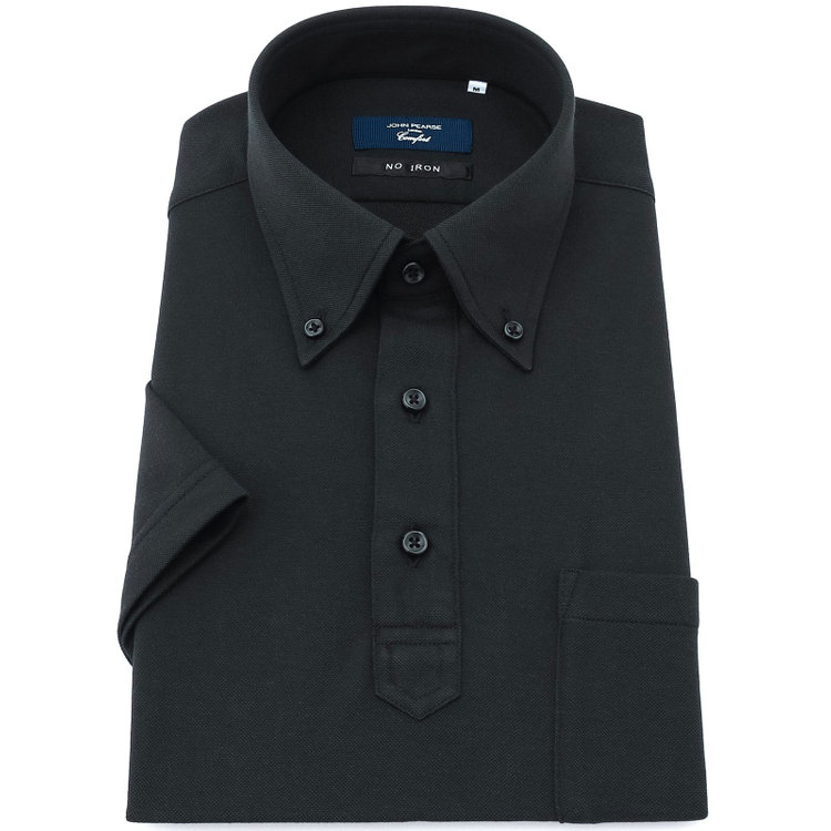 ＪＰコンフォート ネイビー 【半袖】【JOHN PEARSt navy】【ノーアイロンE comfor】ボタンダウンビズポロシャツ プルオーバータイプ/ブラック/ULTRA MOVE/ニット素材 黒
