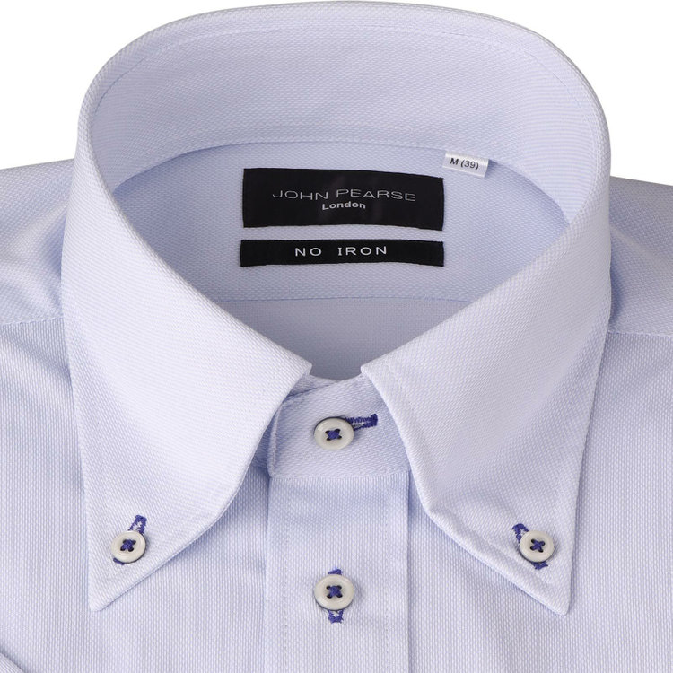 ジョンピアースブラック 【半袖】【JOHN PEARSE Black】【ノーアイロン】ボタンダウンドレスワイシャツ/ブルー×ドビー/釦ホール・釦付糸：ネイビー/ULTRA MOVE/ニット素材 ブルー系(青)