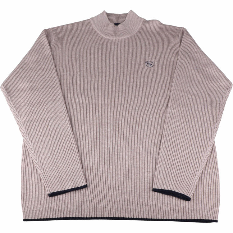 スタンリーブラッカ 【stanley blacker new york】胸刺繍モックネックリブニットセーター/ベージュ ベージュ系(薄茶)
