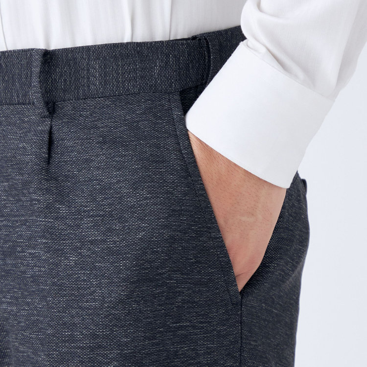 ＪＰ コンフォート 【JOHN PEARSE comfort navy】【春夏】機能性ポリエステル ショートタックパンツ/ネイビー/ウエストムーブ仕様/ULTRA MOVE/※裾上げ必要 紺中間