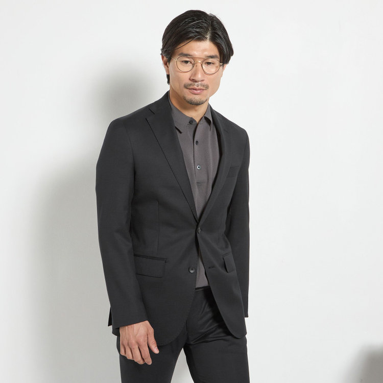 ＪＰ コンフォート 【JOHN PEARSE comfort】【春夏】2釦シングルスーツ ショートタック/ブラック/REAL BLACK/NEW ZEALAND WOOL/SHOWER CLEAN/SustainaBee Wool/※裾上げ必要 黒