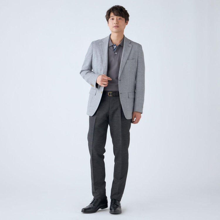 スタンリーブラッカ 【stanley blacker new york】【春夏】リネンブレンド1タックスラックス/ダークグレー/ウエストムーブ仕様/※裾上げ必要 グレー濃色