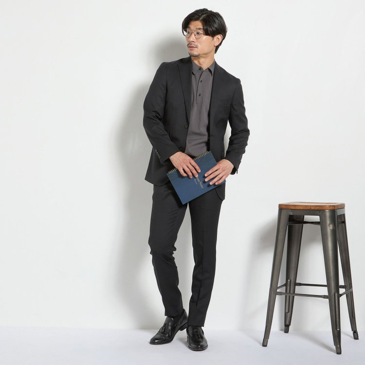 ＪＰ コンフォート 【JOHN PEARSE comfort】【春夏】2釦シングルスーツ ショートタック/ブラック/REAL BLACK/NEW ZEALAND WOOL/SHOWER CLEAN/SustainaBee Wool/※裾上げ必要 黒