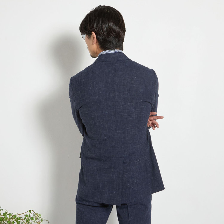 スタンリーブラッカ 【stanley blacker new york】【春夏】3釦段返りジャケット/ネイビー×スラブ 紺中間