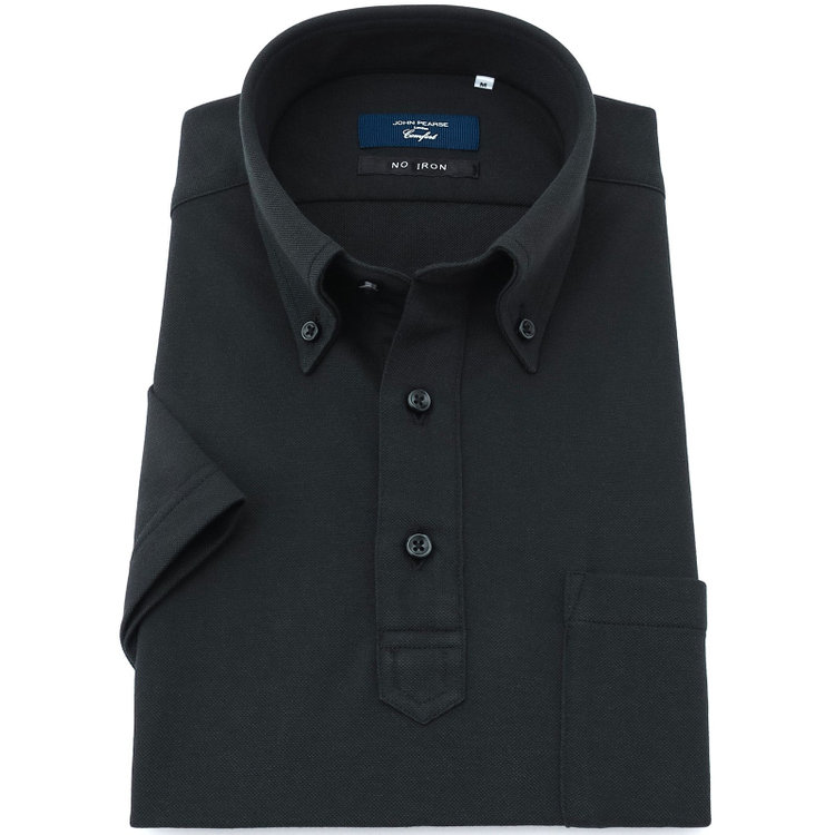 ＪＰコンフォート ネイビー 【半袖】【JOHN PEARSt navy】【ノーアイロンE comfor】ボタンダウンビズポロシャツ プルオーバータイプ/ブラック/ULTRA MOVE/ニット素材 黒