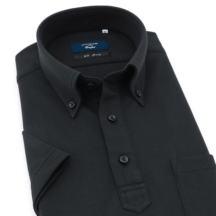 ＪＰコンフォート ネイビー 【半袖】【JOHN PEARSt navy】【ノーアイロンE comfor】ボタンダウンビズポロシャツ プルオーバータイプ/ブラック/ULTRA MOVE/ニット素材 黒