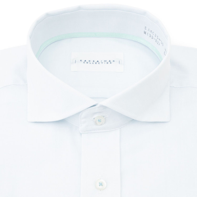 カンサイマンブルー 【パーソナルカラーシャツ】【KANSAIMAN collection】【形態安定】【スタイリッシュシルエット】ワイドカラースナップダウンワイシャツ/ペールトーンサックス 青淡色