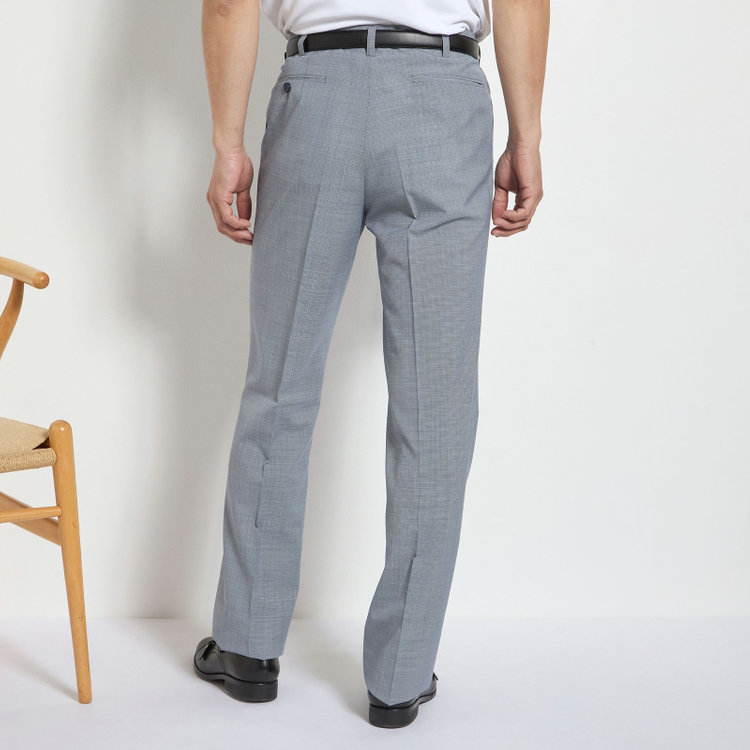 ジョンピアース 【JOHN PEARSE White】【春夏】1タックパンツ/サックス×ハウンドトゥース/ウエストムーブ仕様/※裾上げ必要 青中間