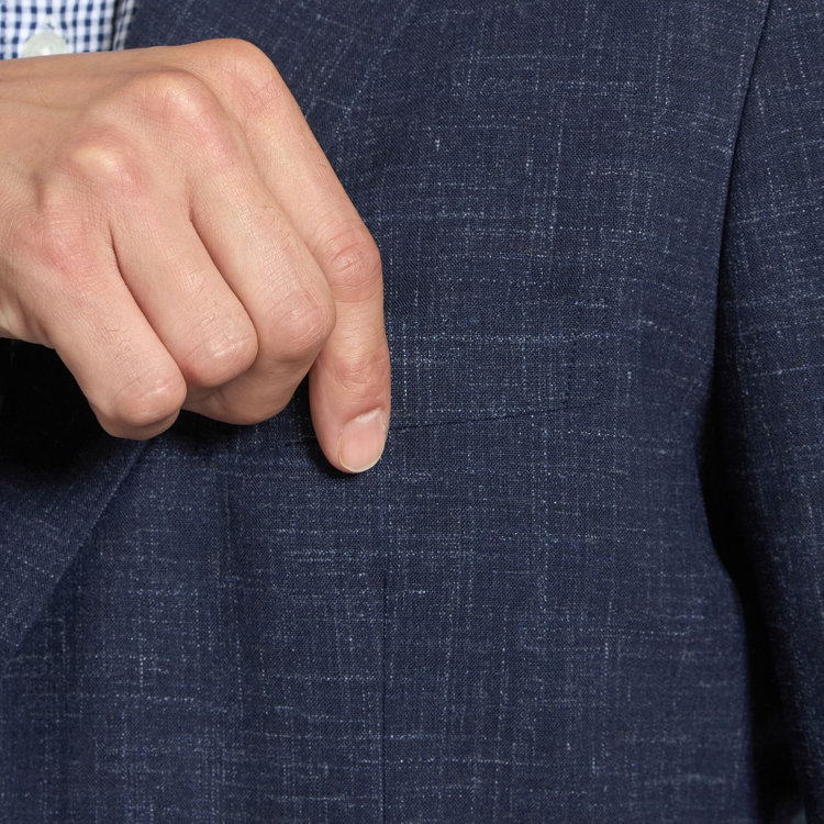 スタンリーブラッカ 【stanley blacker new york】【春夏】3釦段返りジャケット/ネイビー×スラブ 紺中間