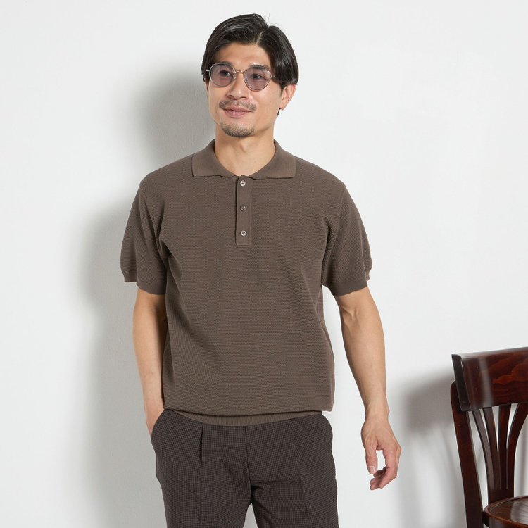スタンリーブラッカ 【stanley blacker new york】【半袖】ガーターニットポロ/ブラウン 茶中間