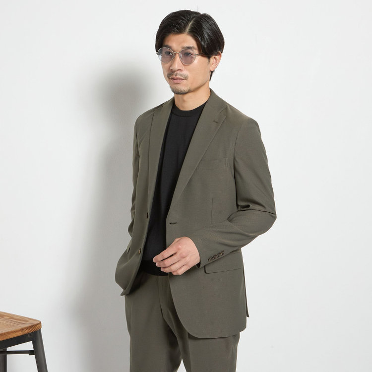 ＪＰ コンフォート 【JOHN PEARSE comfort】【春夏】2釦シングルスーツ 1タック/カーキ/ウエストシャーリング/COOL MAX/※パンツ裾上げ済み仕様 黄淡色