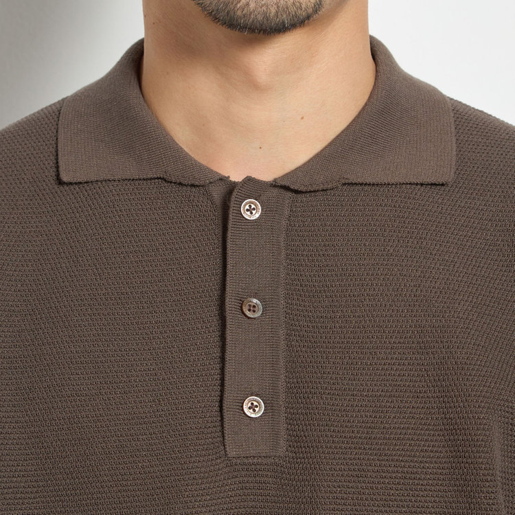スタンリーブラッカ 【stanley blacker new york】【半袖】ガーターニットポロ/ブラウン 茶中間